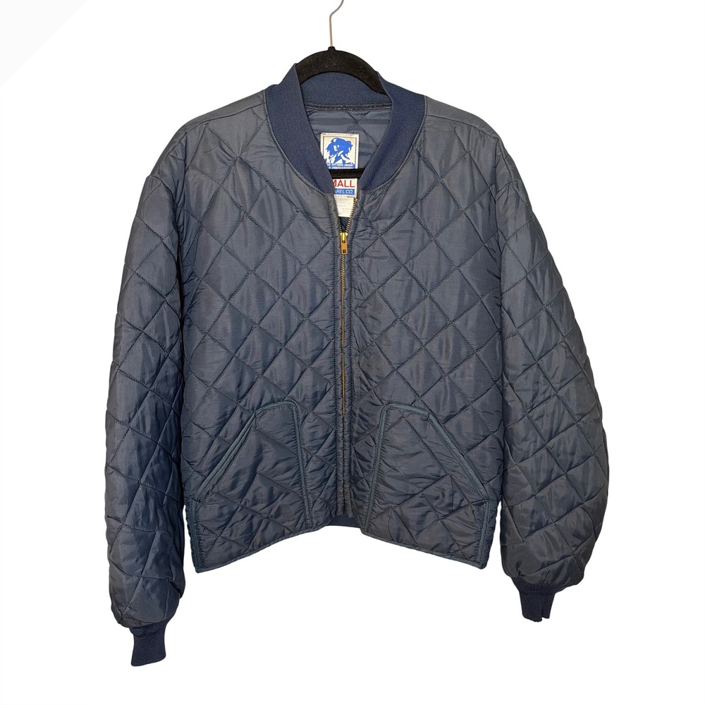 Vintage 90's Horace Small Mens Quilted Bomber Jacket Navy Blue Full Zip Size XL